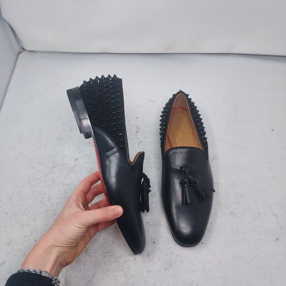 Christian Louboutin MENS Black Tassilo Spike Stud Tassel Leather Loafer - Picture 1 of 10